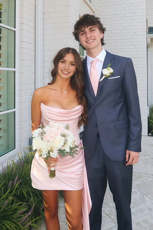 Aimishang Charming Sheath Strapless Cowl Neck Satin Sleeveless Short Homecoming Dress with Side Draping
