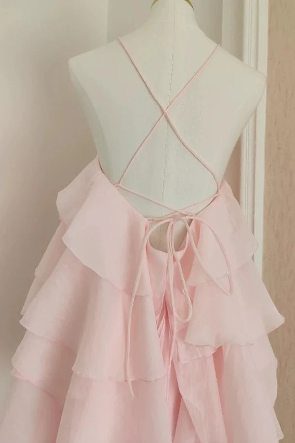 Aimishang Sweetheart A-Line Halter Sleeveless Ruffles Tiered Flower Homecoming Dress Short Birthday Party Dress Cute Beach Dress