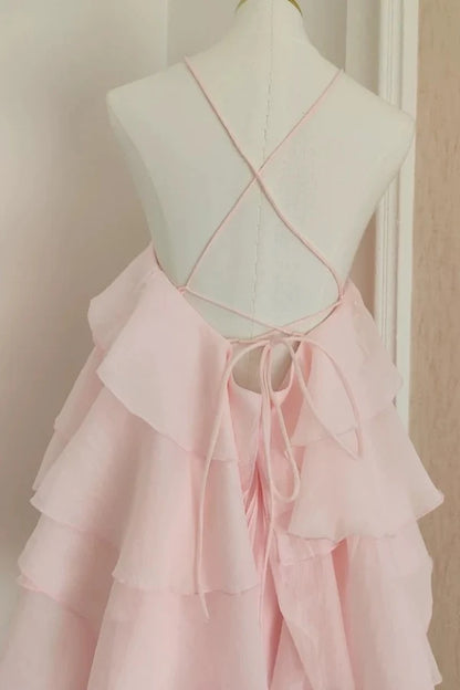 Aimishang Sweetheart A-Line Halter Sleeveless Ruffles Tiered Flower Homecoming Dress Short Birthday Party Dress Cute Beach Dress