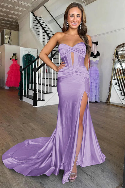 Wholesale Prom Dress Mermaid Sweetheart Zipper Back Satin With Slit