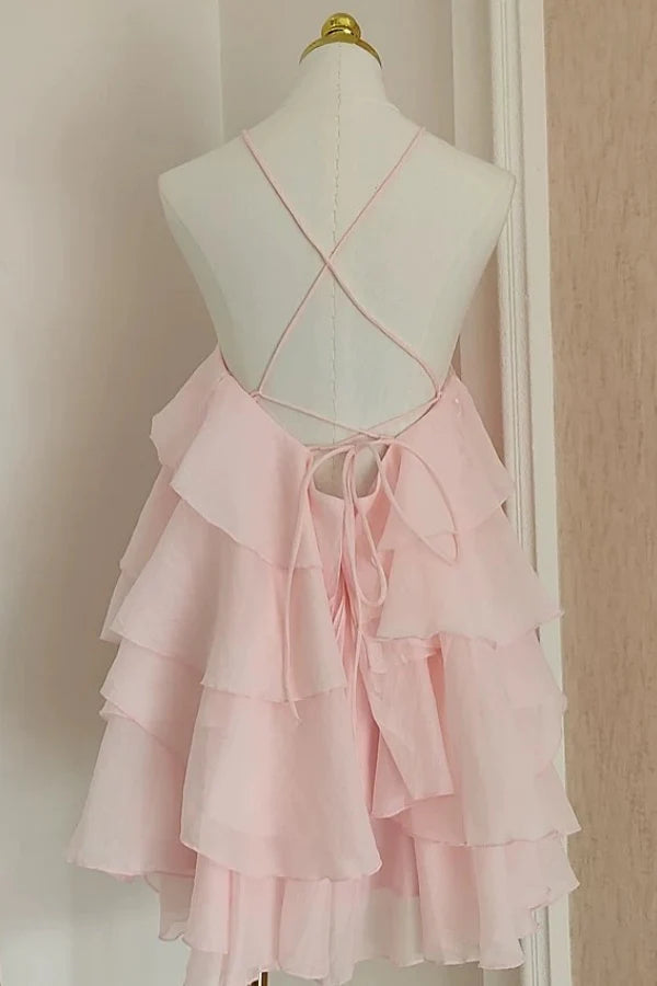 Aimishang Sweetheart A-Line Halter Sleeveless Ruffles Tiered Flower Homecoming Dress Short Birthday Party Dress Cute Beach Dress