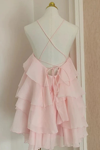 Aimishang Sweetheart A-Line Halter Sleeveless Ruffles Tiered Flower Homecoming Dress Short Birthday Party Dress Cute Beach Dress