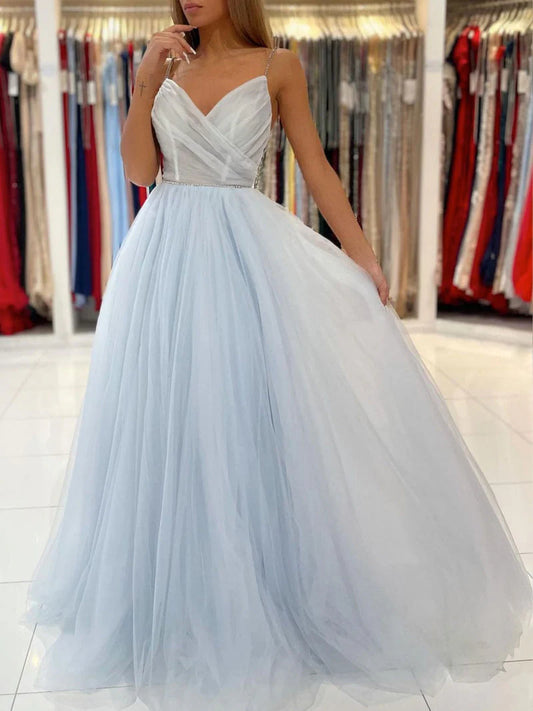 Wholesale Long Prom Dress Tulle V Neck Elegant Spaghetti Straps Dress