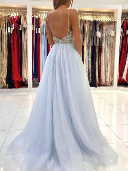 Wholesale Long Prom Dress Tulle V Neck Elegant Spaghetti Straps Dress