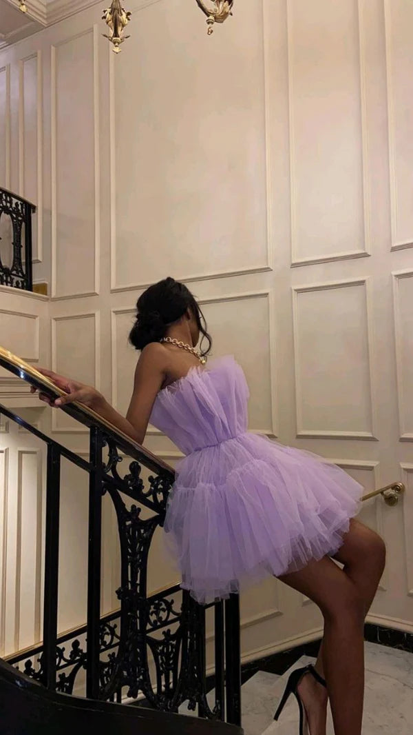 Aimishang Sweet Light Purple Strapless Homecoming Dress Short Graduation Dress Lovely Birthday Party Dress