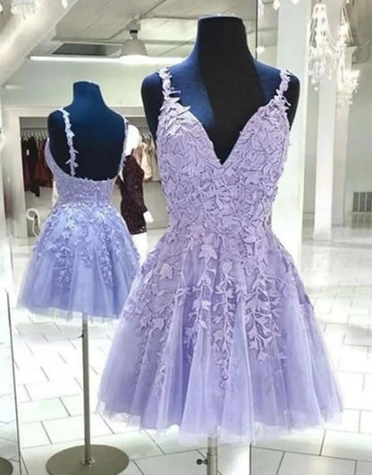 Wholesale Lilac A-Line Spaghetti Straps Homecoming Dress With Appliques