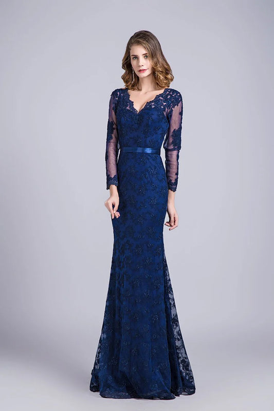 Aimishang Mermaid Formal Dresses V-Neck Evening Party Dress With Applique Lace And Tulle