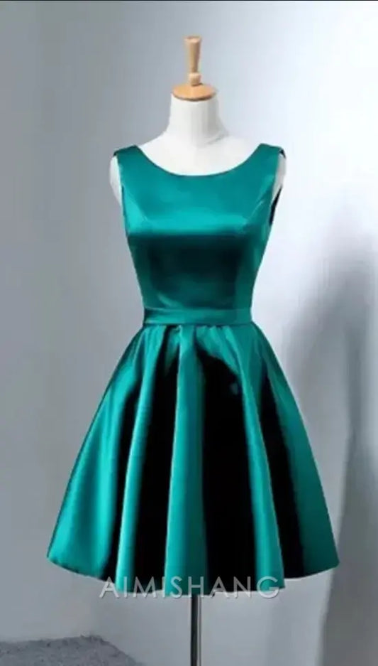Aimishang Lovely A-Line Sleeveless Satin Homecoming Dress Sweet Birthday Party Dress Simple Cocktail Dress With Bow