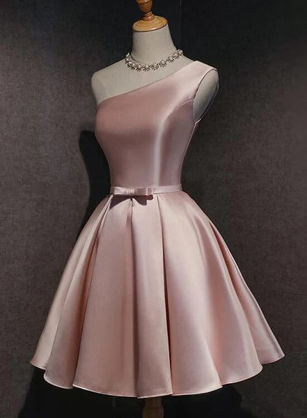 Aimishang Lovely A-line One Shoulder Satin Homecoming Dress With Bow Simple Short Prom Dress Sweet Graduation Dress Cute Birthday Party Dress
