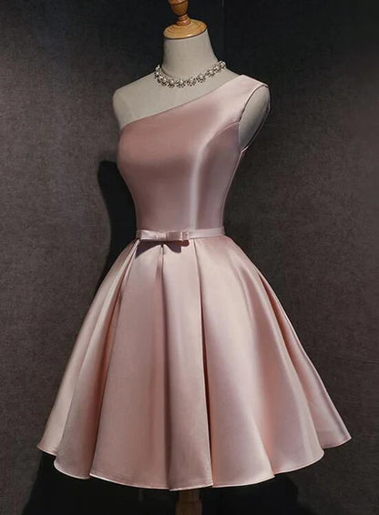 Aimishang Lovely A-line One Shoulder Satin Homecoming Dress With Bow Simple Short Prom Dress Sweet Graduation Dress Cute Birthday Party Dress