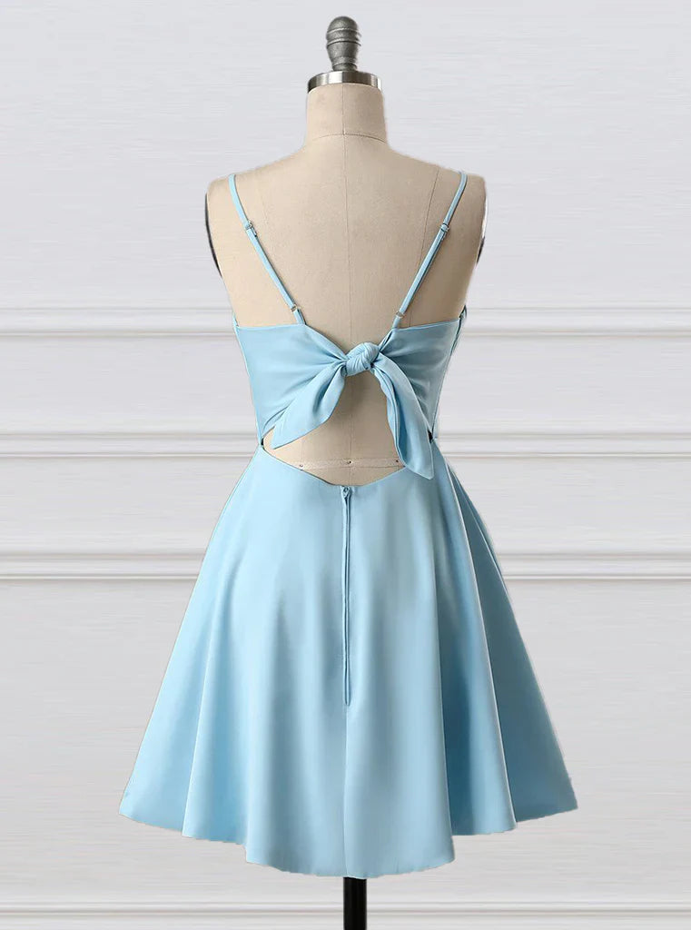 Aimishang Lovely A-line Spaghetti Straps Satin Homecoming Dress Simple Short Prom Dress Sweet Graduation Dress Cute Birthday Party Dress