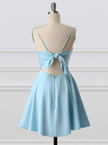 Aimishang Lovely A-line Spaghetti Straps Satin Homecoming Dress Simple Short Prom Dress Sweet Graduation Dress Cute Birthday Party Dress