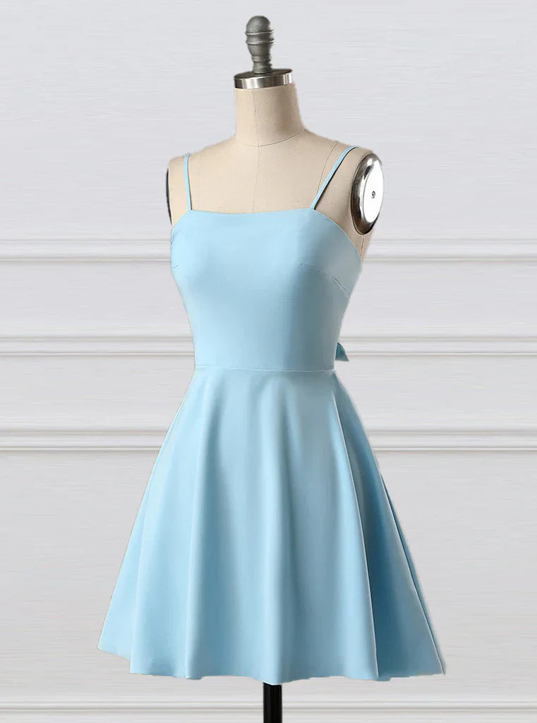 Aimishang Lovely A-line Spaghetti Straps Satin Homecoming Dress Simple Short Prom Dress Sweet Graduation Dress Cute Birthday Party Dress
