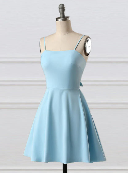 Aimishang Lovely A-line Spaghetti Straps Satin Homecoming Dress Simple Short Prom Dress Sweet Graduation Dress Cute Birthday Party Dress