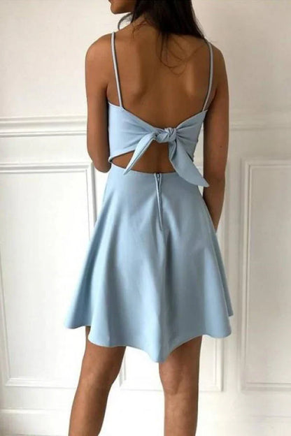 Aimishang Lovely A-line Spaghetti Straps Satin Homecoming Dress Simple Short Prom Dress Sweet Graduation Dress Cute Birthday Party Dress