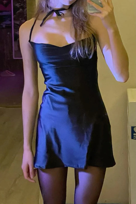 Aimishang Lovely A Line Halter Satin Homecoming Dress Short Graduation Dress Cute 16th Birthday Outfits Simple Party Dress