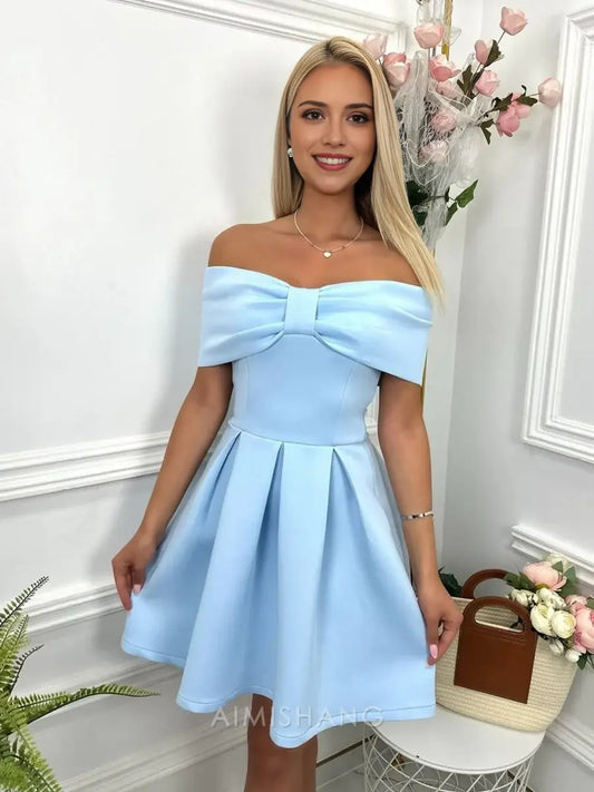 Aimishang Lovely A Line Off The Shoulder Homecoming Dress Cute Birthday Party Dress Short Prom Dress with Bow