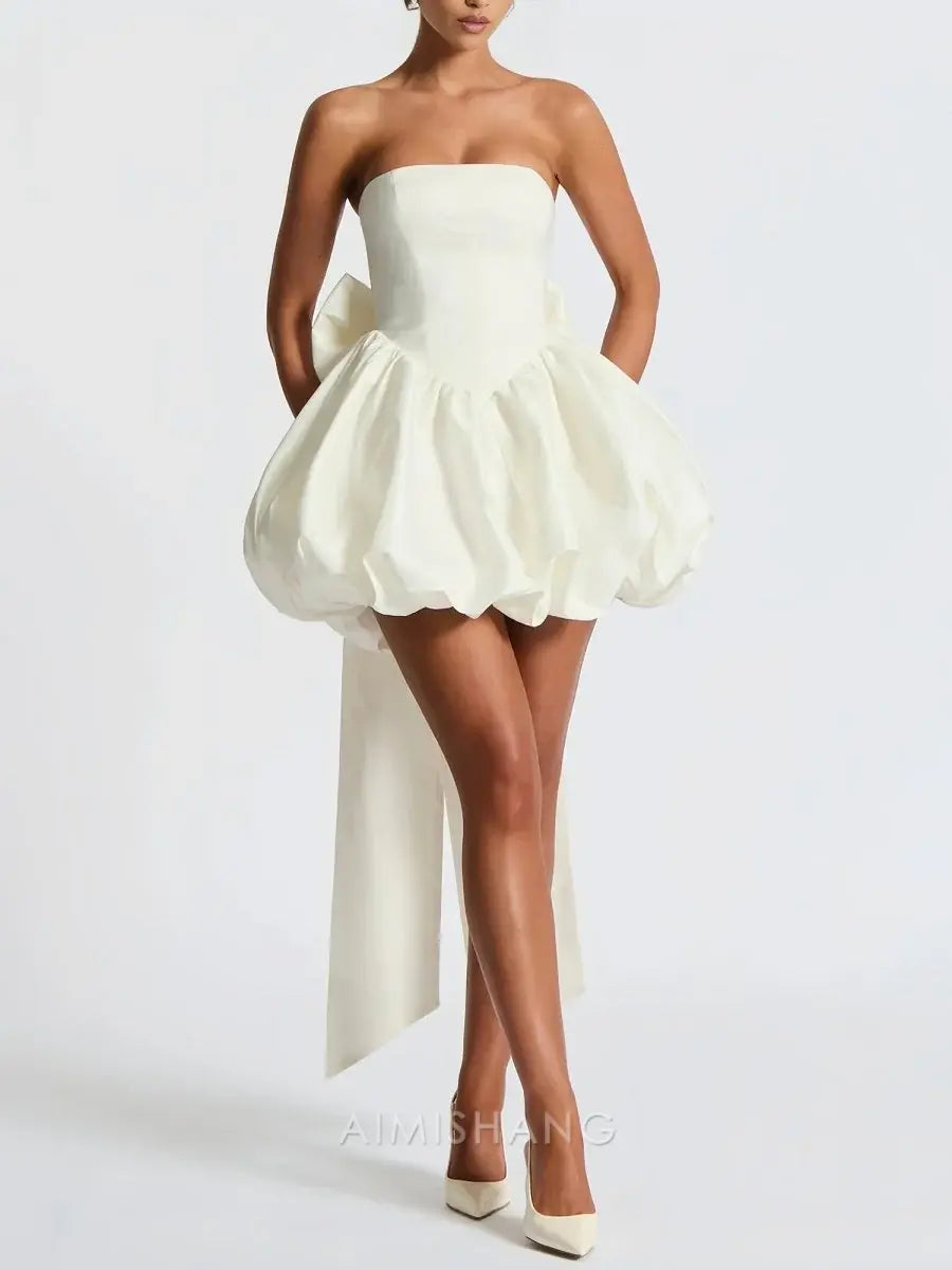 Aimishang Lovely A Line Strapless Homecoming Dress Cute Birthday Party Dress Short Prom Dress with Bow