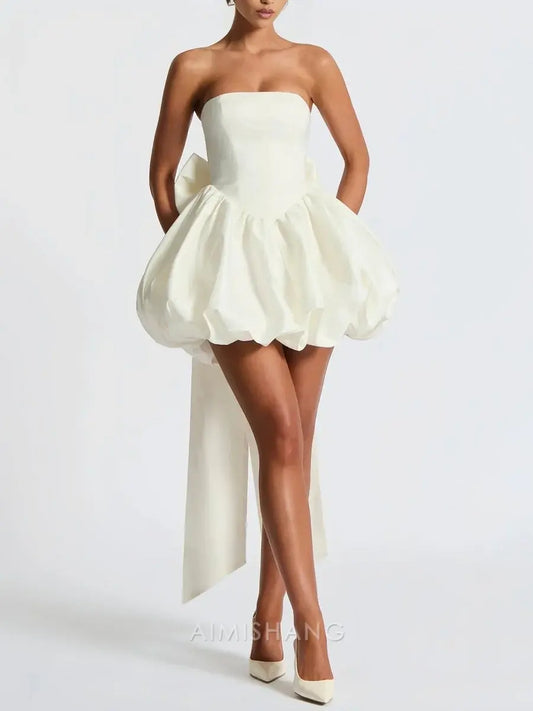 Aimishang Lovely A Line Strapless Homecoming Dress Cute Birthday Party Dress Short Prom Dress with Bow