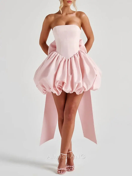 Aimishang Lovely A Line Strapless Homecoming Dress Cute Birthday Party Dress Short Prom Dress with Bow