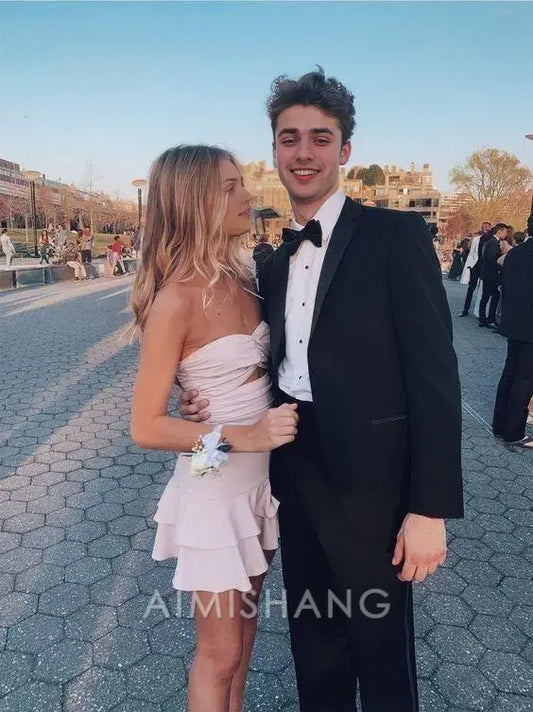 Aimishang Lovely A Line Strapless Homecoming Dress Sweet Birthday Party Dress Summer Holiday Mini Dress