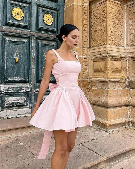 Aimishang Lovely A Line Straps Open Back Homecoming Dress Short Prom Dress With Bow Sweet Birthday Party Dress