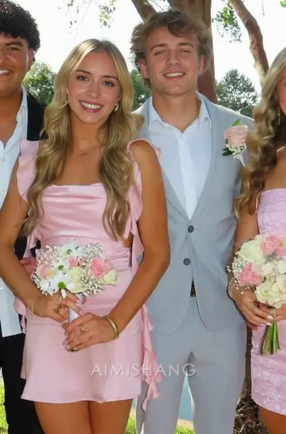 Aimishang Lovely Straps Ruffle Short Homecoming Dress Cute Birthday Party Dress Sweet Back To School Dress