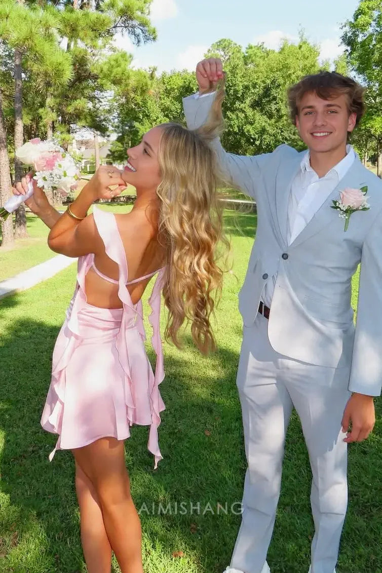 Aimishang Lovely Straps Ruffle Short Homecoming Dress Cute Birthday Party Dress Sweet Back To School Dress