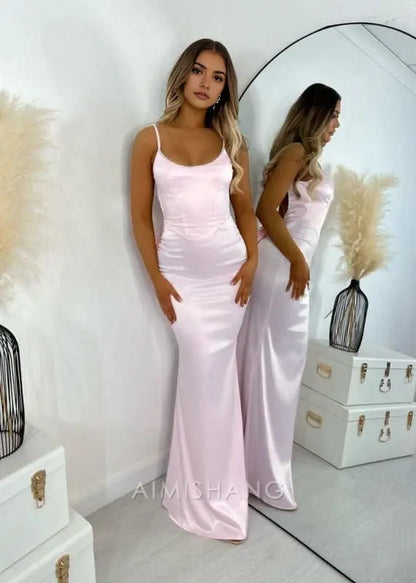 Aimishang Lovely Straps Sleeveless Long Prom Dress Cute Evening Party Dress Sweet Graduation Dress With Bow