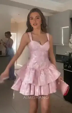 Aimishang Lovely Sweetheart A-line Ruffle Homecoming Dress Short Prom Dress Cute Summer Birthday Party Dress