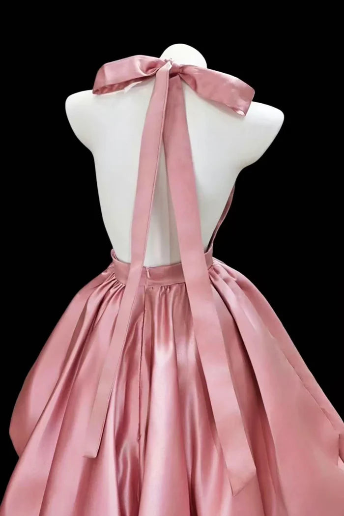 Aimishang Lovely A-Line Halter Backless Satin Short Birthday Party Dress Cute Homecoming Dress
