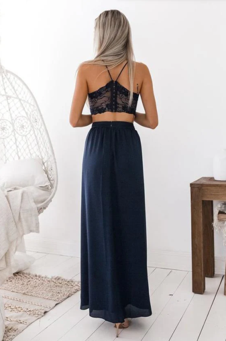 Aimishang Lovely A-Line Long Prom Dresses Beautiful Two Piece Lace Chiffon With Slit Sexy Party Dress