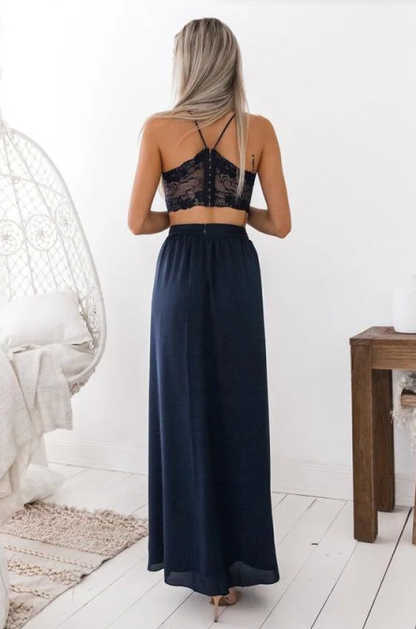 Aimishang Lovely A-Line Long Prom Dresses Beautiful Two Piece Lace Chiffon With Slit Sexy Party Dress