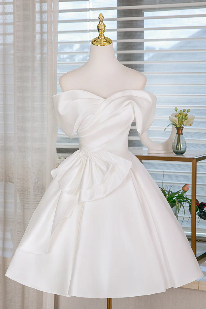 Aimishang Lovely A-Line Off the Shoulder Lace-up Back Satin Short Birthday Party Dress Cute Homecoming Dress