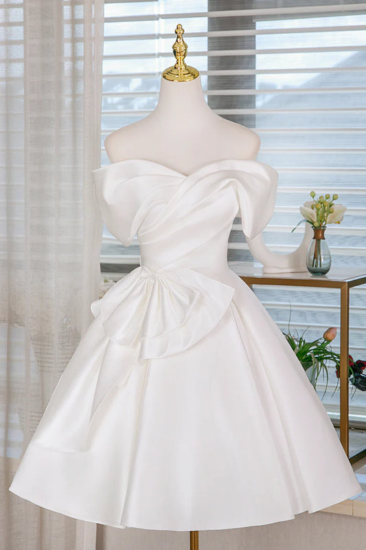 Aimishang Lovely A-Line Off the Shoulder Lace-up Back Satin Short Birthday Party Dress Cute Homecoming Dress