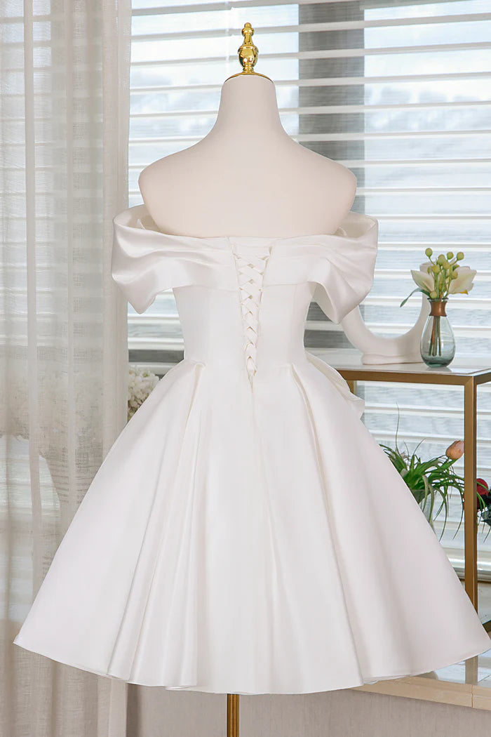 Aimishang Lovely A-Line Off the Shoulder Lace-up Back Satin Short Birthday Party Dress Cute Homecoming Dress