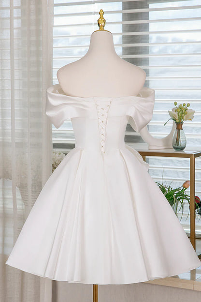 Aimishang Lovely A-Line Off the Shoulder Lace-up Back Satin Short Birthday Party Dress Cute Homecoming Dress