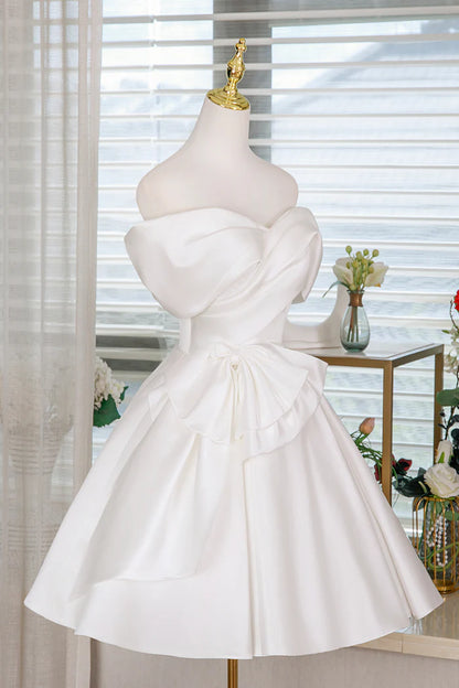 Aimishang Lovely A-Line Off the Shoulder Lace-up Back Satin Short Birthday Party Dress Cute Homecoming Dress