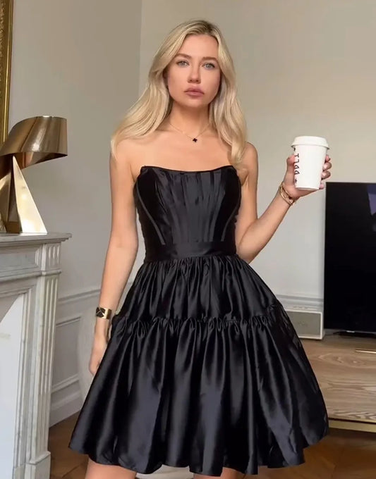 Aimishang Lovely A-Line Strapless Ruffle Satin Homecoming Dress Simple Party Dress