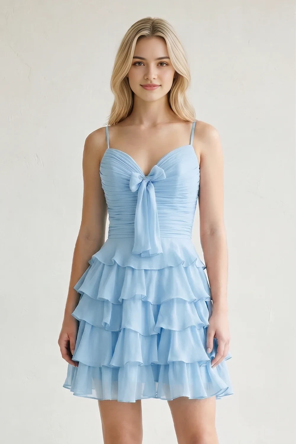 Aimishang Lovely A-Line Sweetheart Sleeveless Tiered Ruffle Blue Chiffon Short Length Homecoming Dress