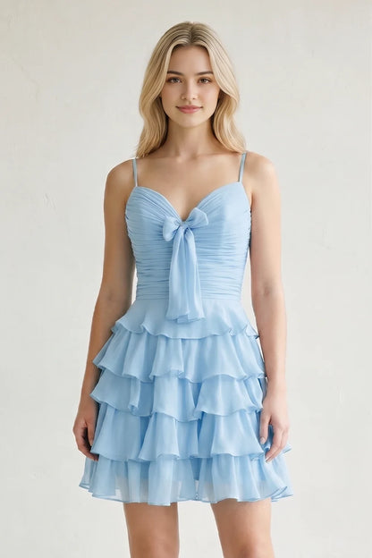 Aimishang Lovely A-Line Sweetheart Sleeveless Tiered Ruffle Blue Chiffon Short Length Homecoming Dress