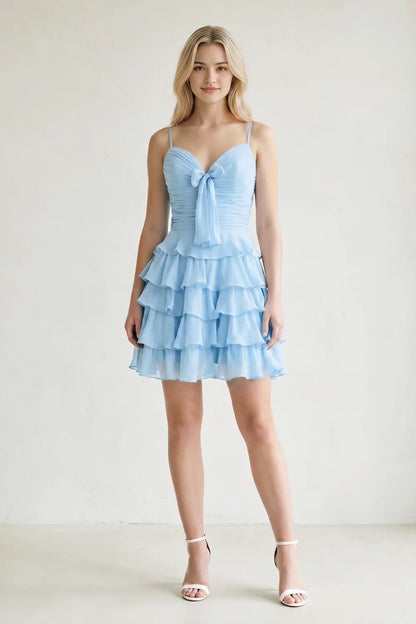 Aimishang Lovely A-Line Sweetheart Sleeveless Tiered Ruffle Blue Chiffon Short Length Homecoming Dress