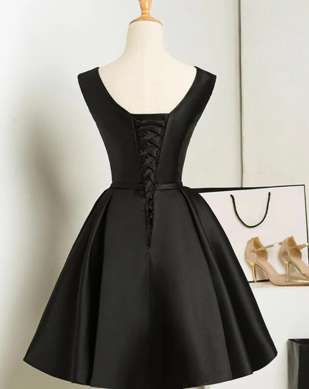 Aimishang Lovely A Line Black V-neck Sleeveless Short Party Prom Dress Elegant Homecoming Dress