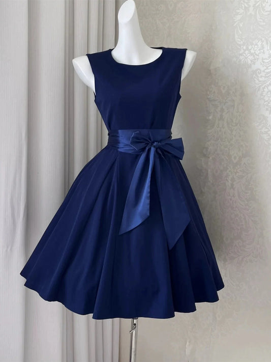 Aimishang Lovely A Line Blue Sleeveless Short Formal Prom Dress Cute Homecoming Dress With Bow