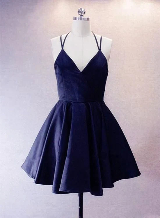 Aimishang Lovely A Line V Neck Blue Straps Sleeveless Short Formal Prom Dress Simple Homecoming Dress