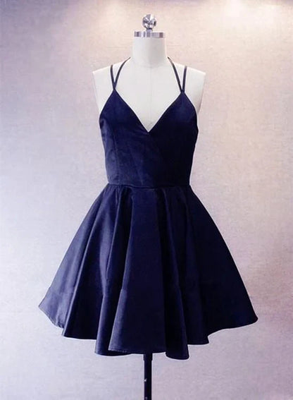 Aimishang Lovely A Line V Neck Blue Straps Sleeveless Short Formal Prom Dress Simple Homecoming Dress
