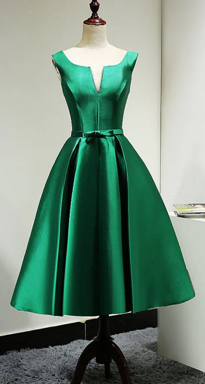 Aimishang Lovely A Line Green Satin Sleeveless Lace-Up Party Prom Dress Elegant Homecoming Dress