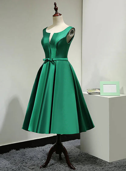 Aimishang Lovely A Line Green Satin Sleeveless Lace-Up Party Prom Dress Elegant Homecoming Dress