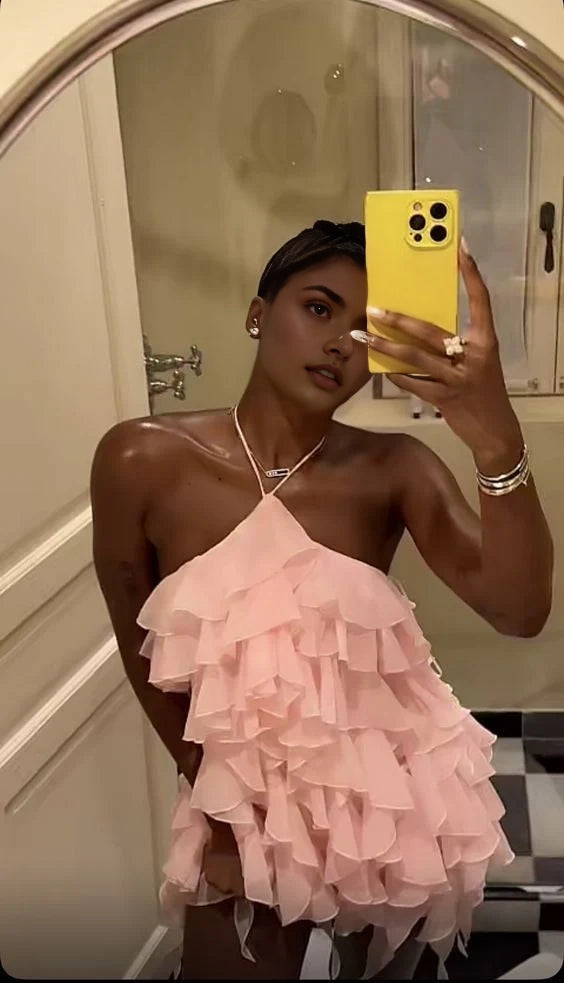 Aimishang Lovely A Line Halter Chiffon Ruffles Short / Mini Summer Party Dress Cute Birthday Homecoming Dress