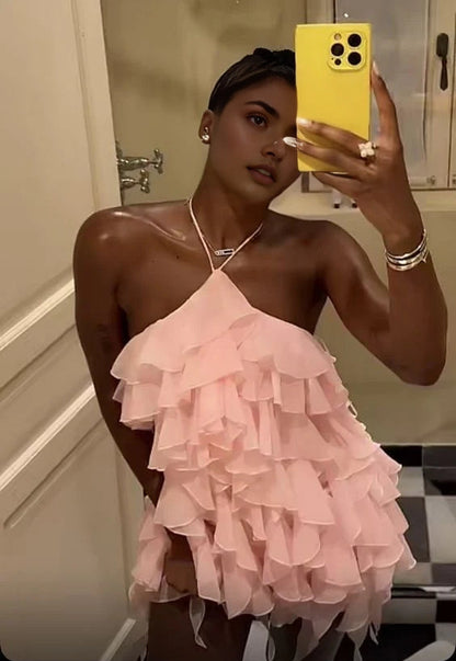 Aimishang Lovely A Line Halter Chiffon Ruffles Short / Mini Summer Party Dress Cute Birthday Homecoming Dress